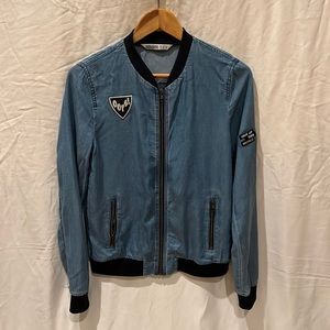 Zara Thin Denim Bomber Jacket Women’s Size S